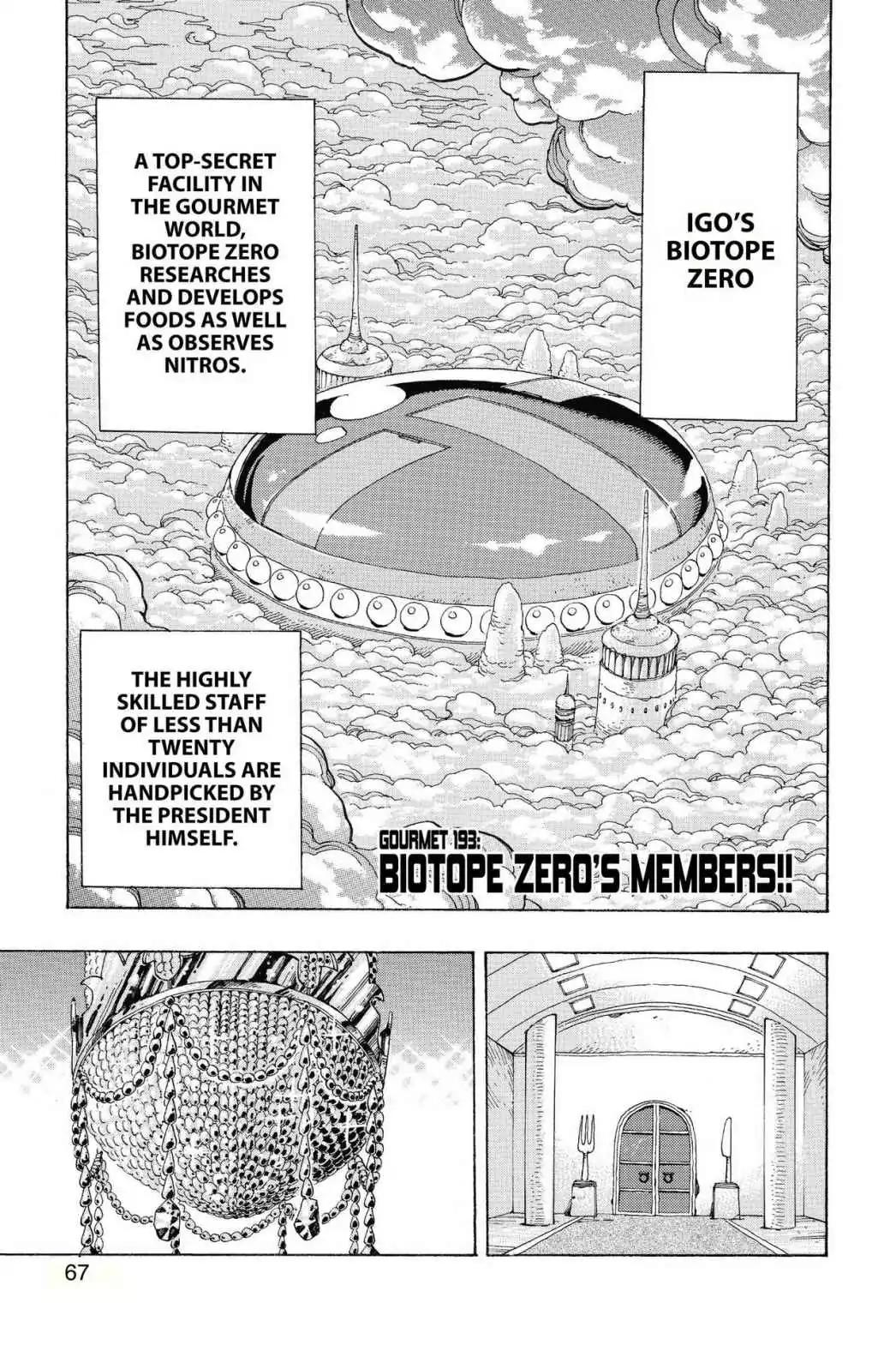 Toriko Chapter 193 page 1 - Chapter 193: Vol.22 Gourmet 193: Biotope Zero's Members!!
