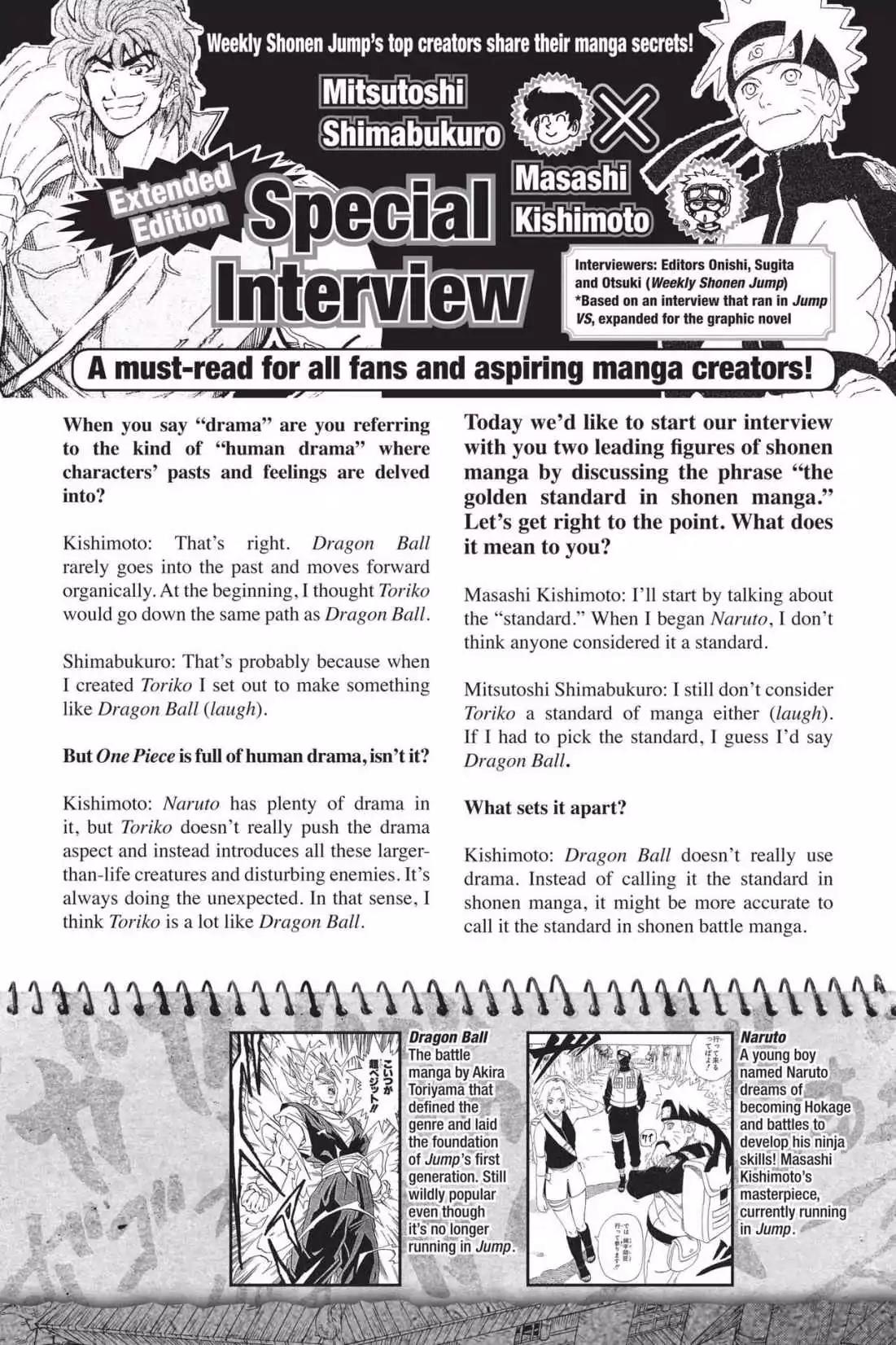 Toriko Chapter 216.5 page 1 - Vol.24 Special Interview with Mitsutoshi Shimabukuro & Masashi Kishimoto