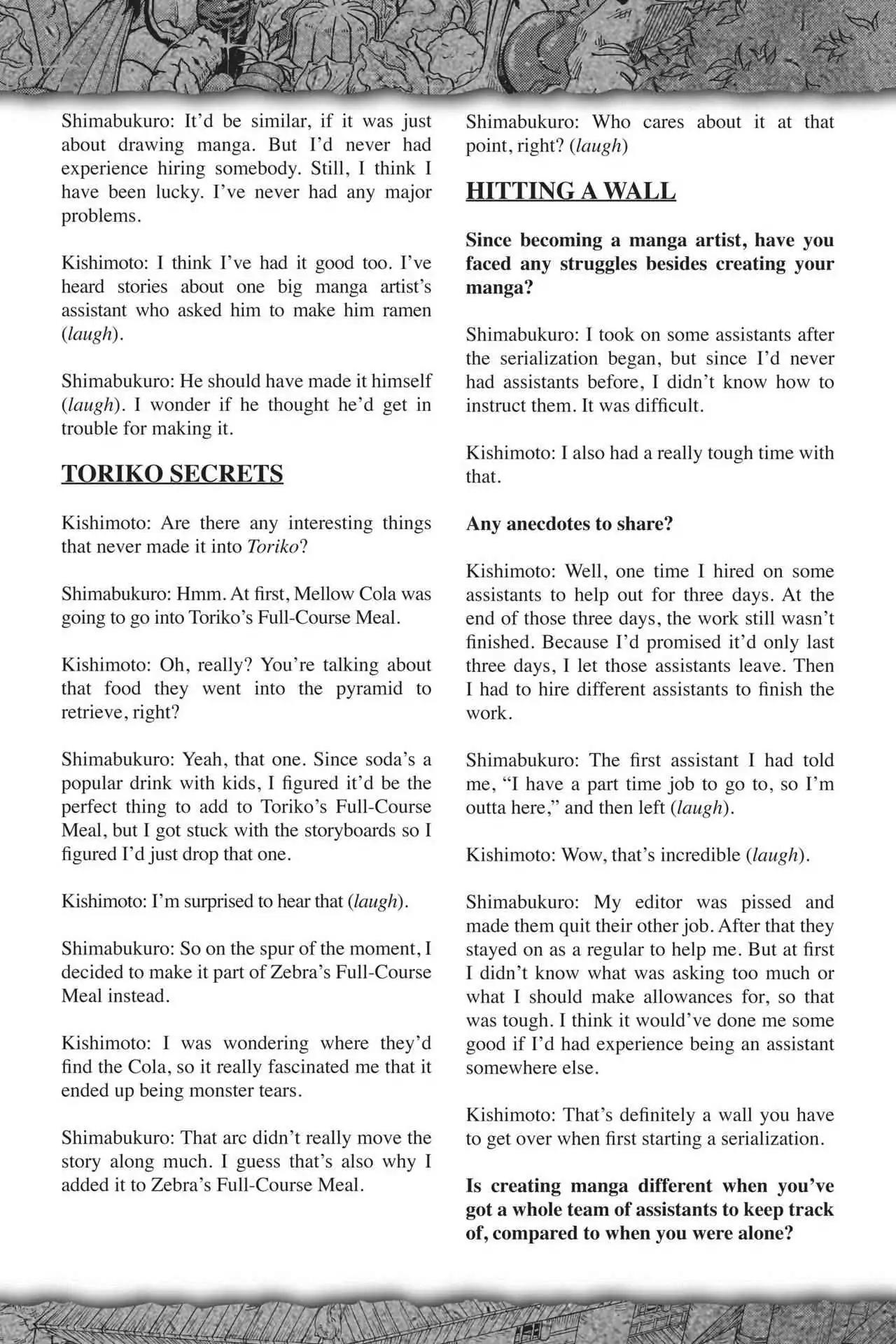 Toriko Chapter 216.5 page 7 - Vol.24 Special Interview with Mitsutoshi Shimabukuro & Masashi Kishimoto