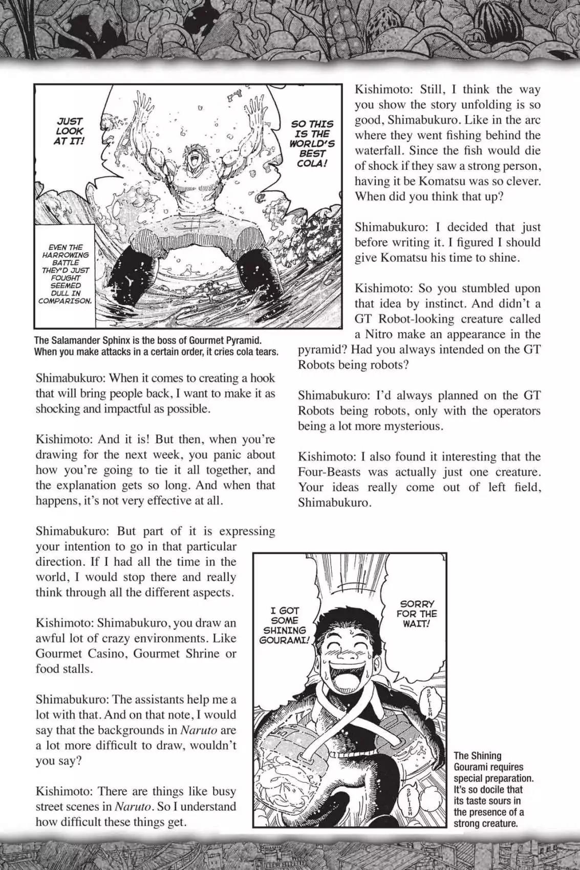 Toriko Chapter 216.5 page 8 - Vol.24 Special Interview with Mitsutoshi Shimabukuro & Masashi Kishimoto