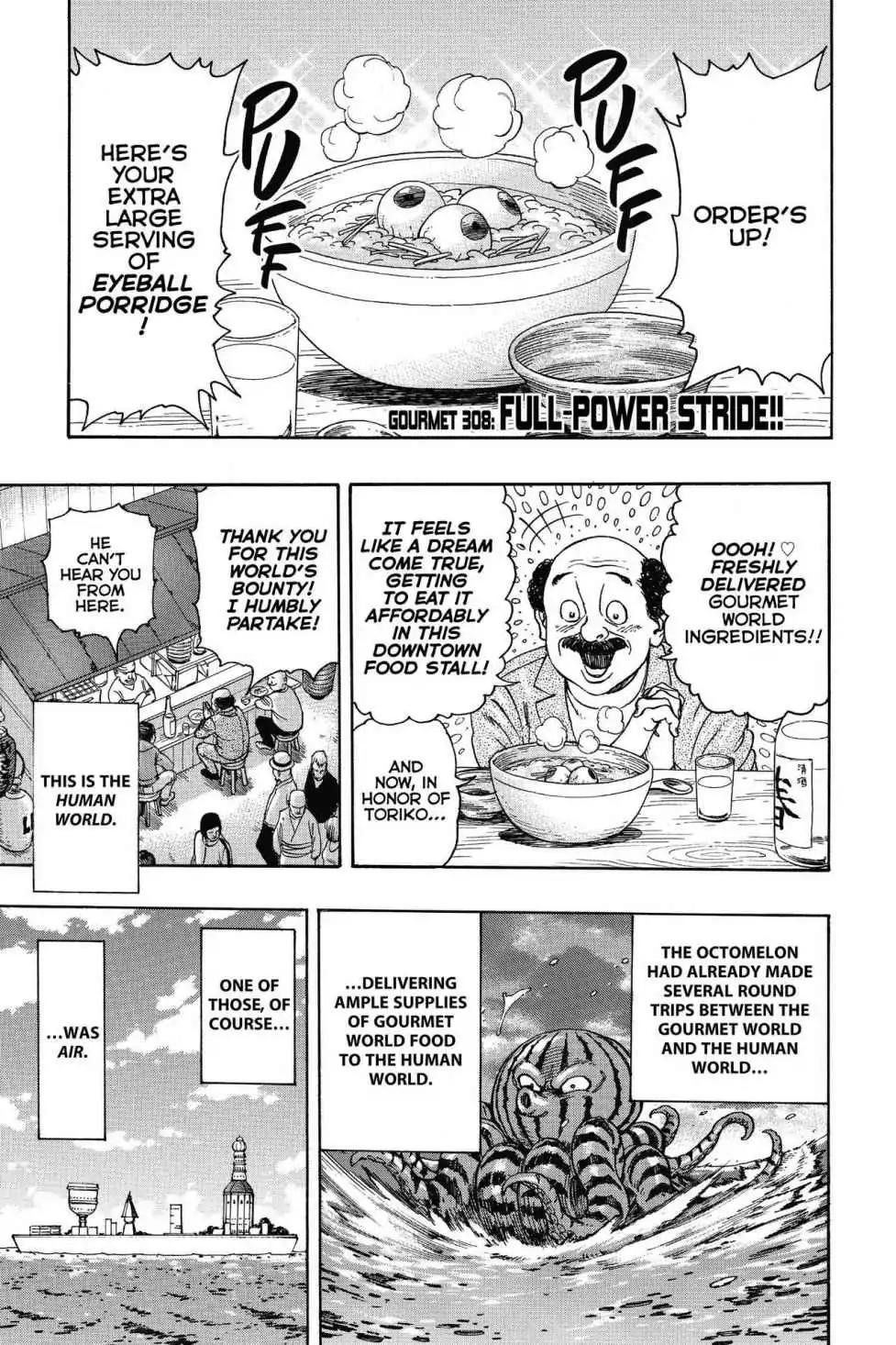 Toriko Chapter 308 page 1 - Chapter 308: Vol.34 Gourmet 308: Full-Power Stride!!
