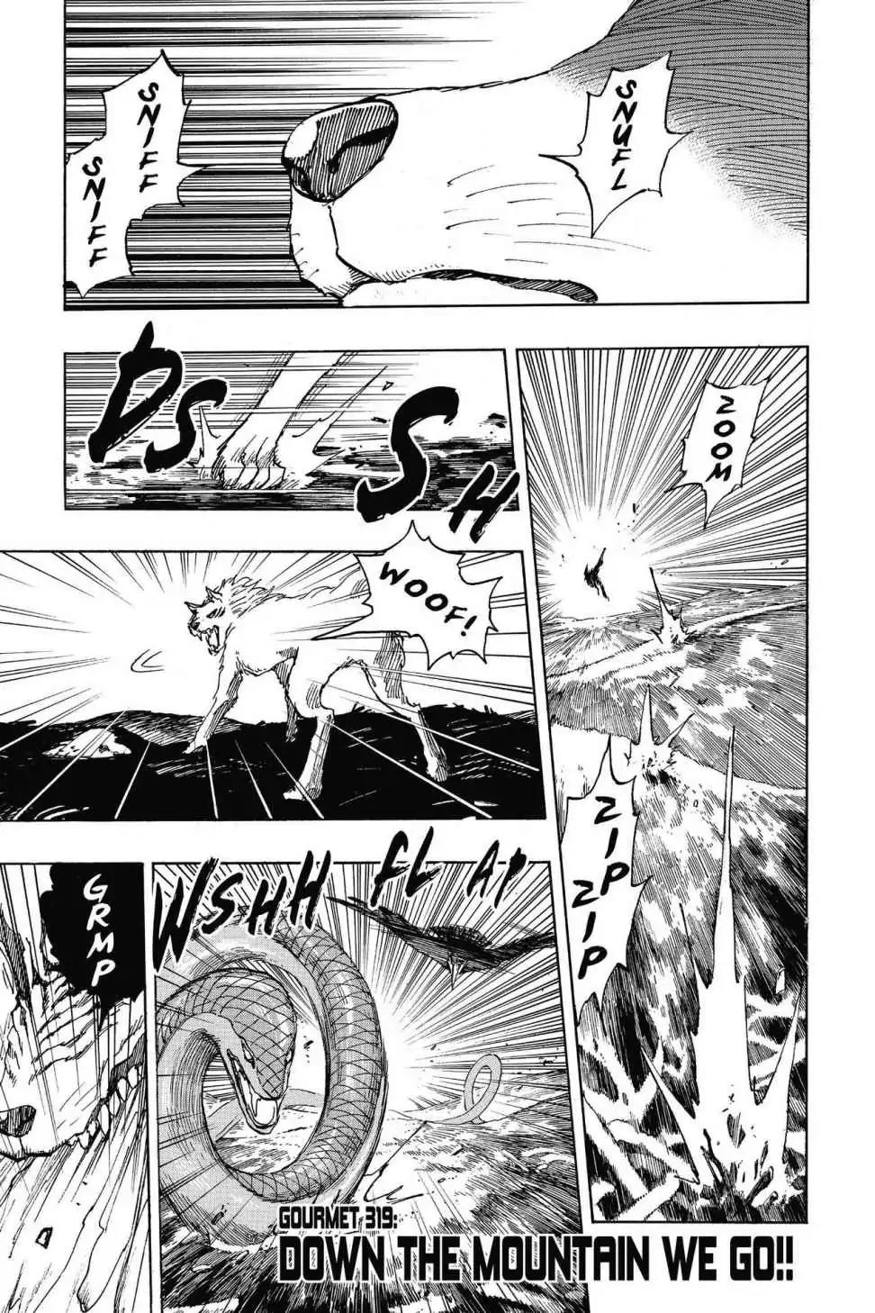 Toriko Chapter 319 page 1 - Chapter 319: Vol.35 Gourmet 319: Down the Mountain We Go!!