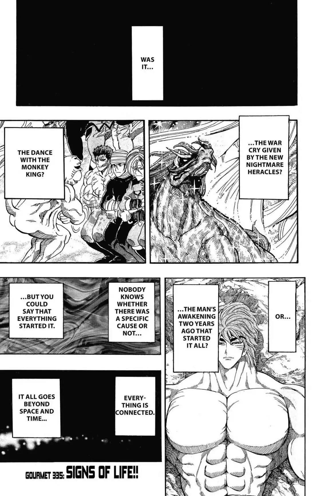 Toriko Chapter 335 page 1 - Chapter 335: Vol.37 Gourmet 335: Signs of Life!!