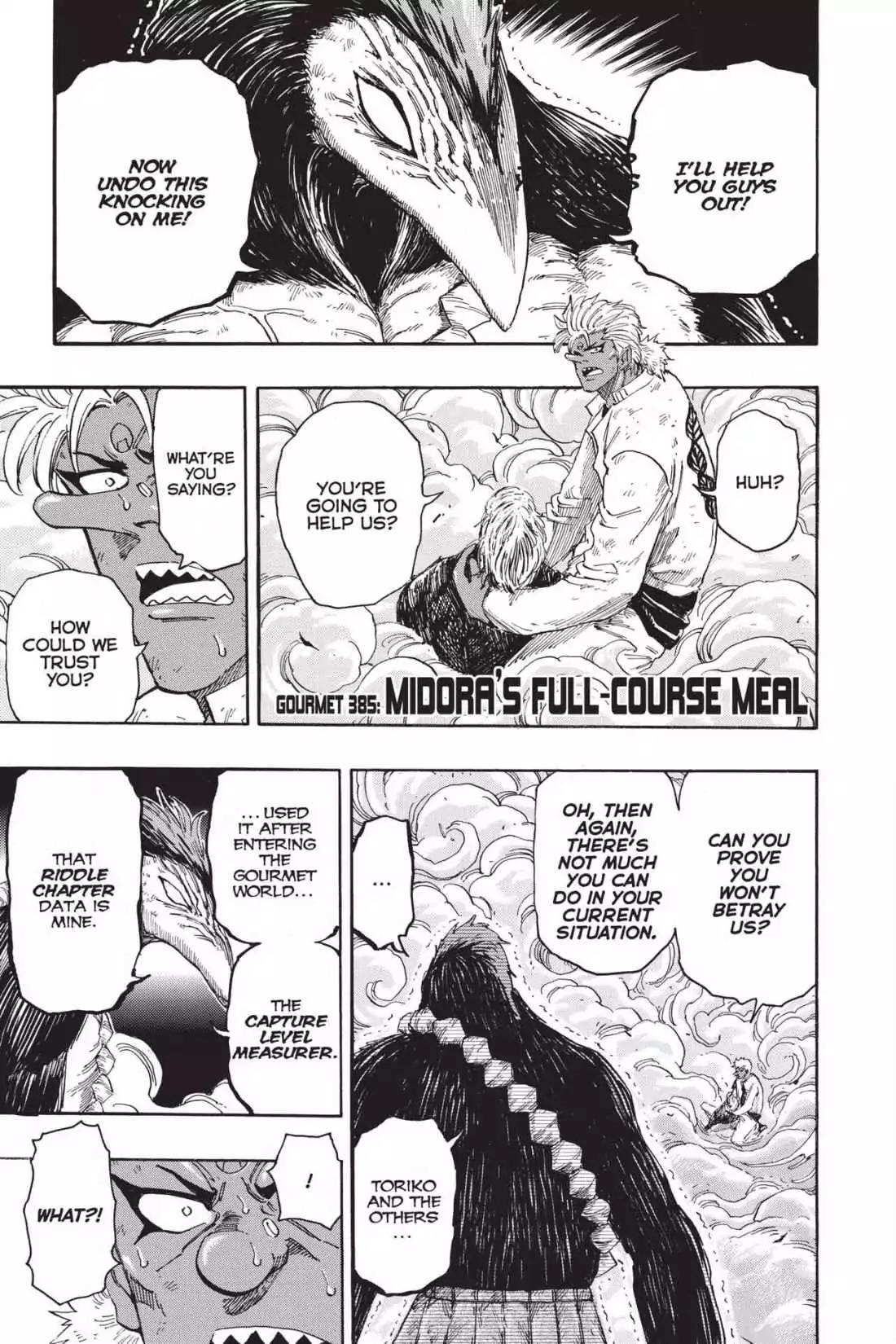 Toriko Chapter 385 page 1 - Chapter 385: Vol.42 Gourmet 385: Midora's Full-Course Meal!!