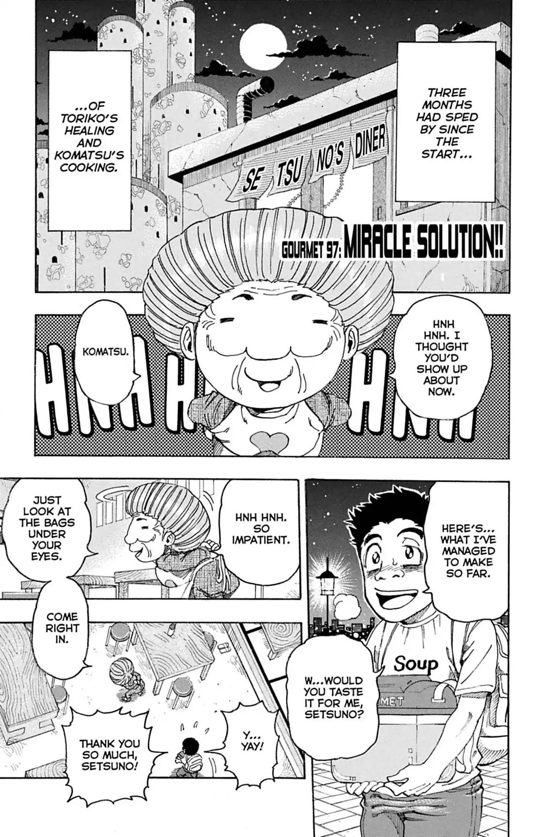 Toriko Chapter 97 page 1 - Chapter 97: Vol.11 Gourmet 97: Miracle Solution!!