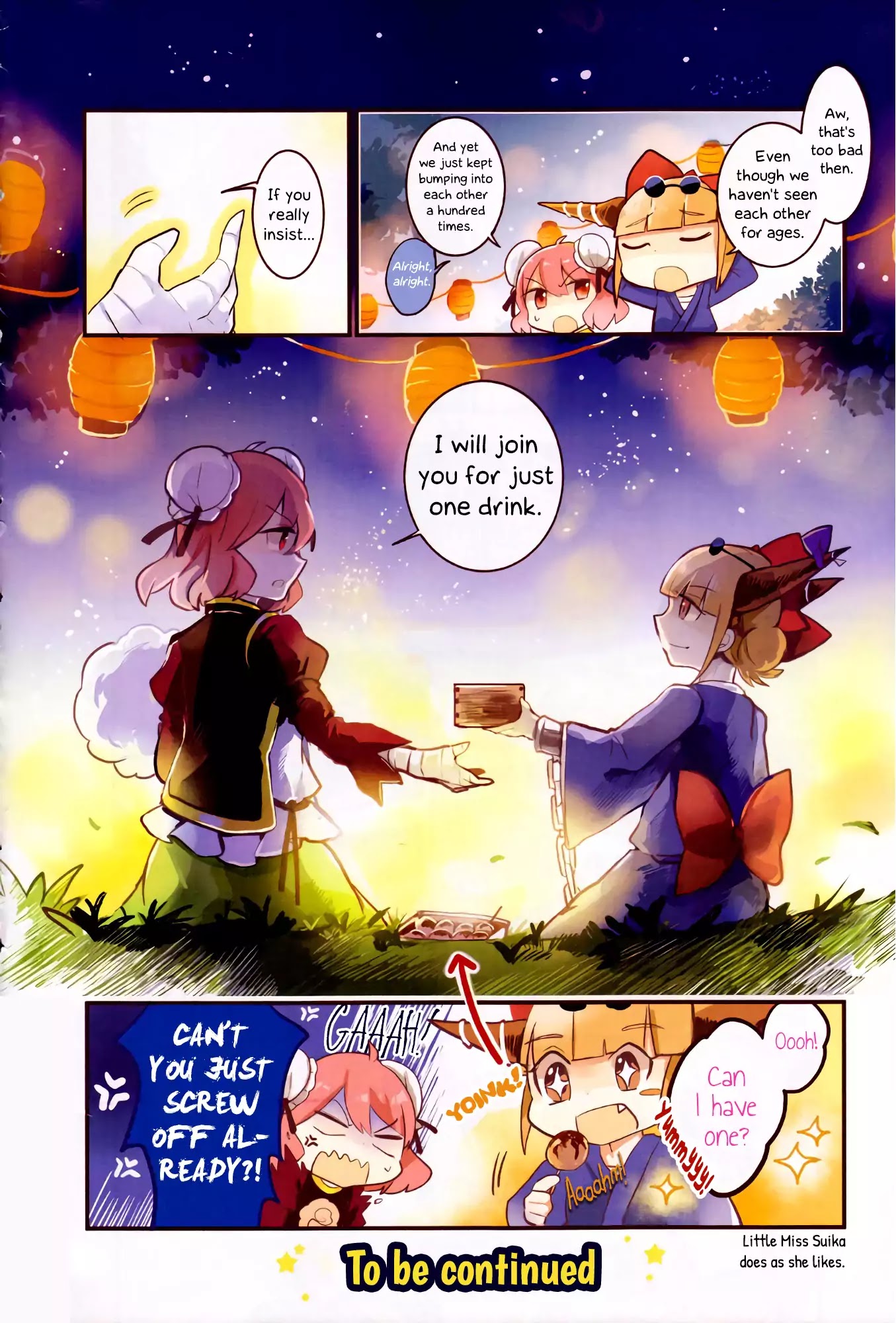 Touhou Ibarakasen - Wild and Horned Hermit Chapter 20.1 page 4 - Chapter 20.1: Tiny Business Travel Edition 7: Kasen and Suika and the Tori no Hi