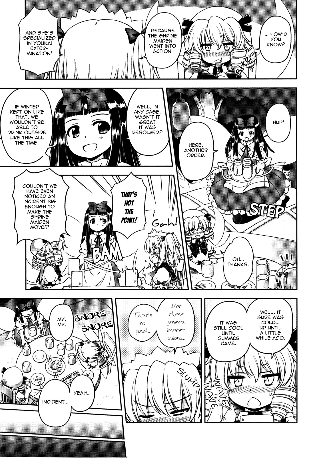 Touhou Sangetsusei: Strange and Bright Nature Deity Chapter 8.5 page 6 - Chapter 8.5: Make it Three Drinks
