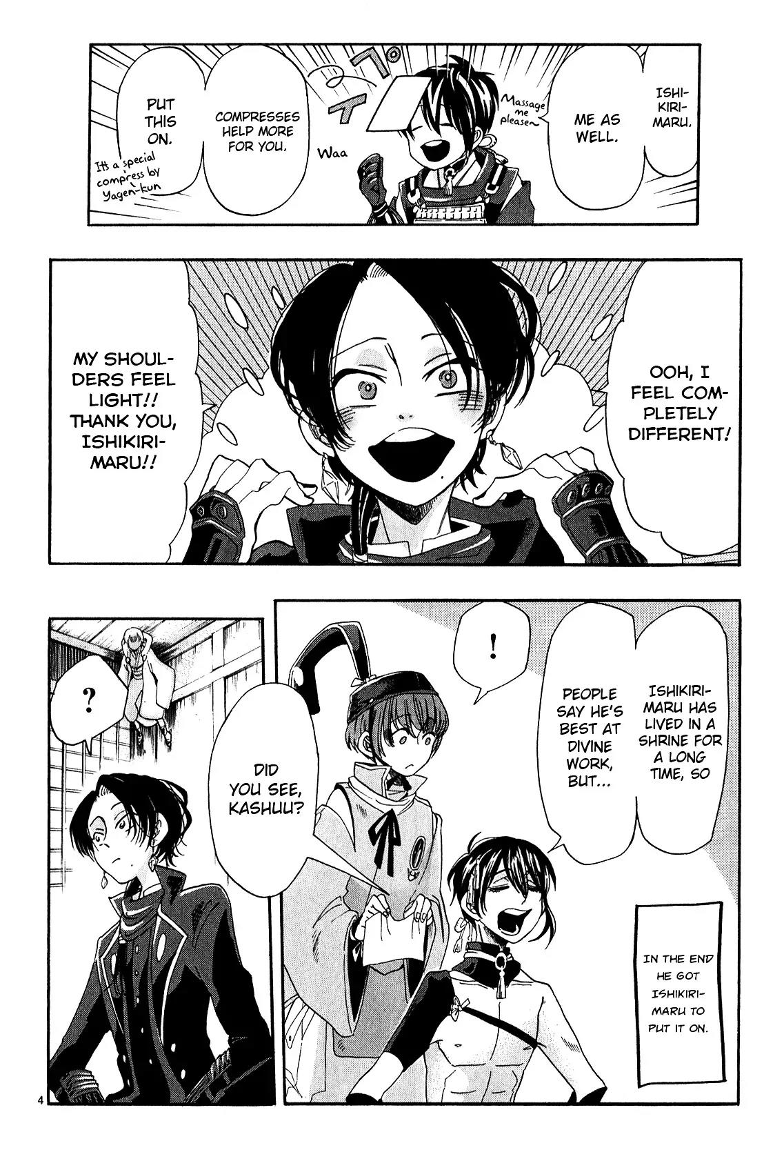 Touken Ranbu Anthology ~ Hibana Mae, Touken Danshi ~ Chapter 6 page 4 - Chapter 6: Mikazuki Knows About It (by Takagi Yuuna)