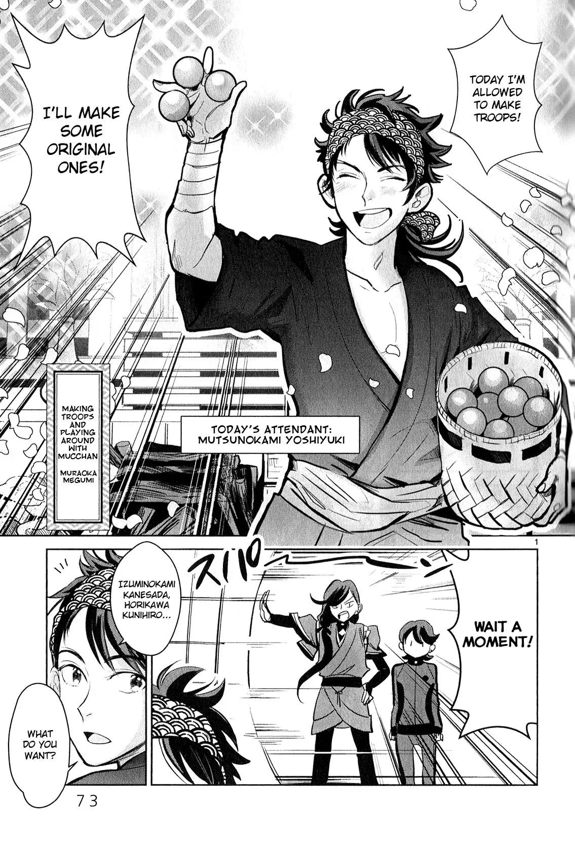 Touken Ranbu Anthology ~ Hibana Mae, Touken Danshi ~ Chapter 8 page 1 - Chapter 8: Making Troops and Playing Around with Mucchan (by Muraoka Megumi)