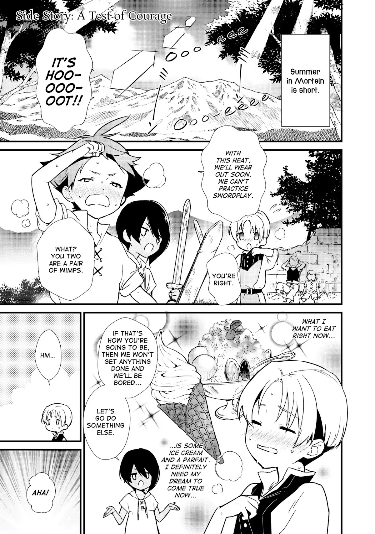Treat of Reincarnation: The Advent of the Almighty Pastry Chef Chapter 5.5 page 1 - Vol.1 Side Story: A Test of Courage
