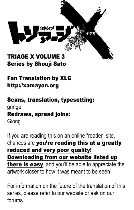 Triage X Chapter 13 page 1 - Chapter 13: Midnight Guerrilla IV - Mingling of Wild Animals