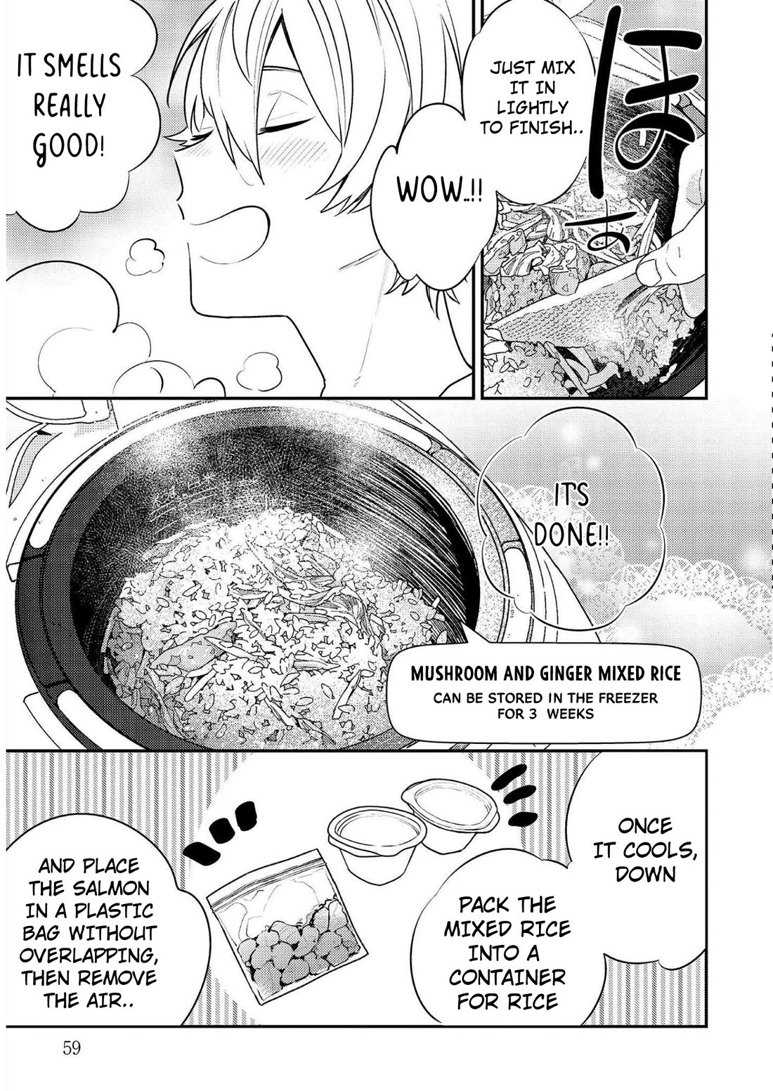 Tsukuoki Life: Weekend Meal Prep Recipes! Chapter 17 page 11 - Chapter 17: The First Day Of Work Is Gentle On The Stomach!? Salmon And Onion Stir-Fry With Mushroom And Ginger Mixed Rice