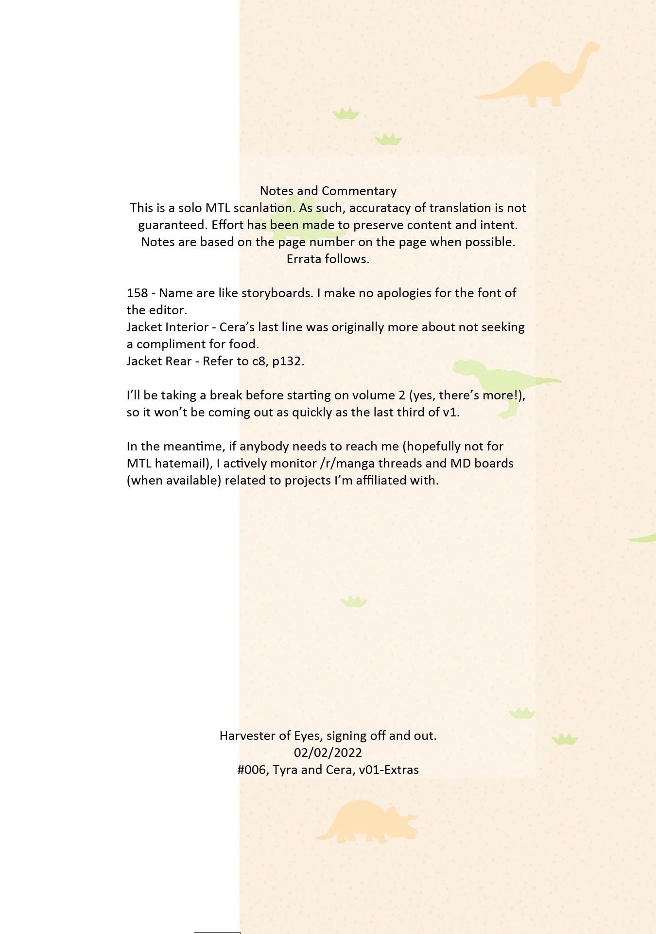 Tyra & Cera Chapter 9.5 page 20 - Chapter 9.5: Volume 1 Extras