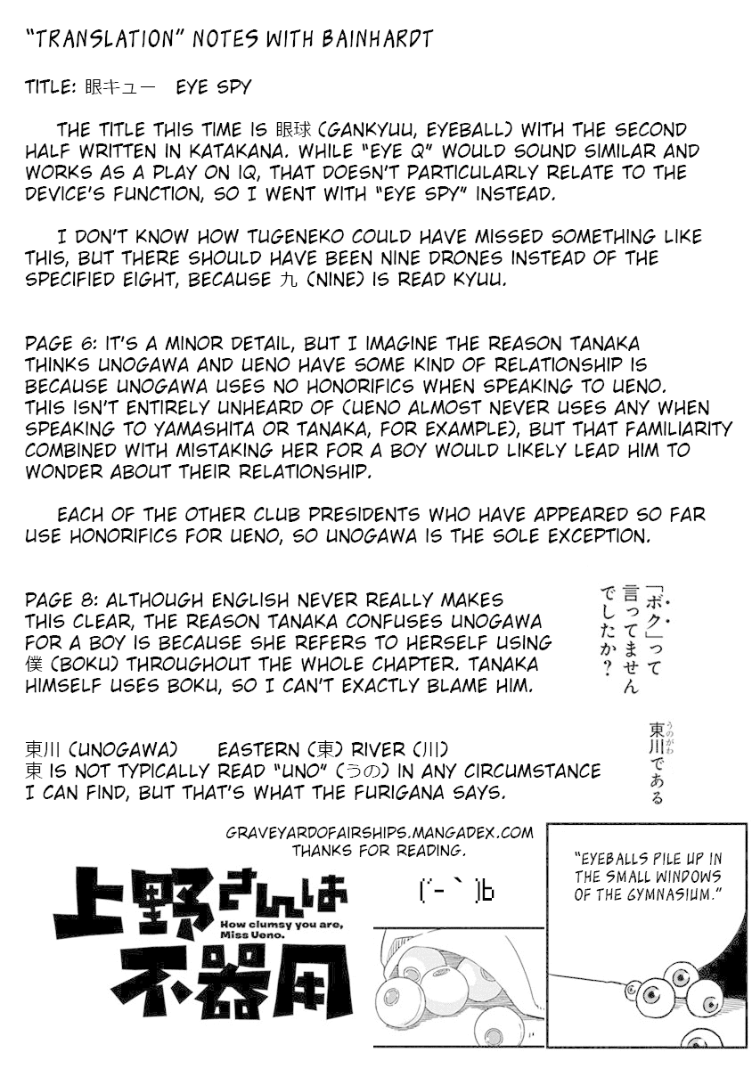Ueno-san wa Bukiyou Chapter 44 page 13 - Chapter 44: Eye Spy