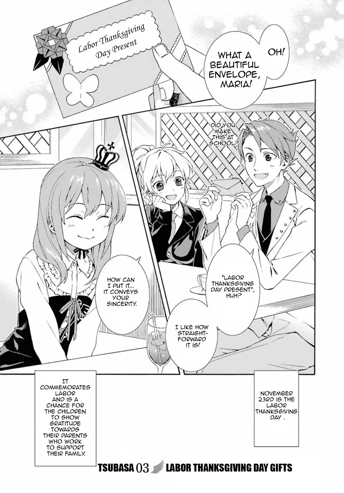 Umineko no Naku Koro ni Tsubasa Chapter 3 page 1 - Chapter 3: Labor Thanksgiving day gifts