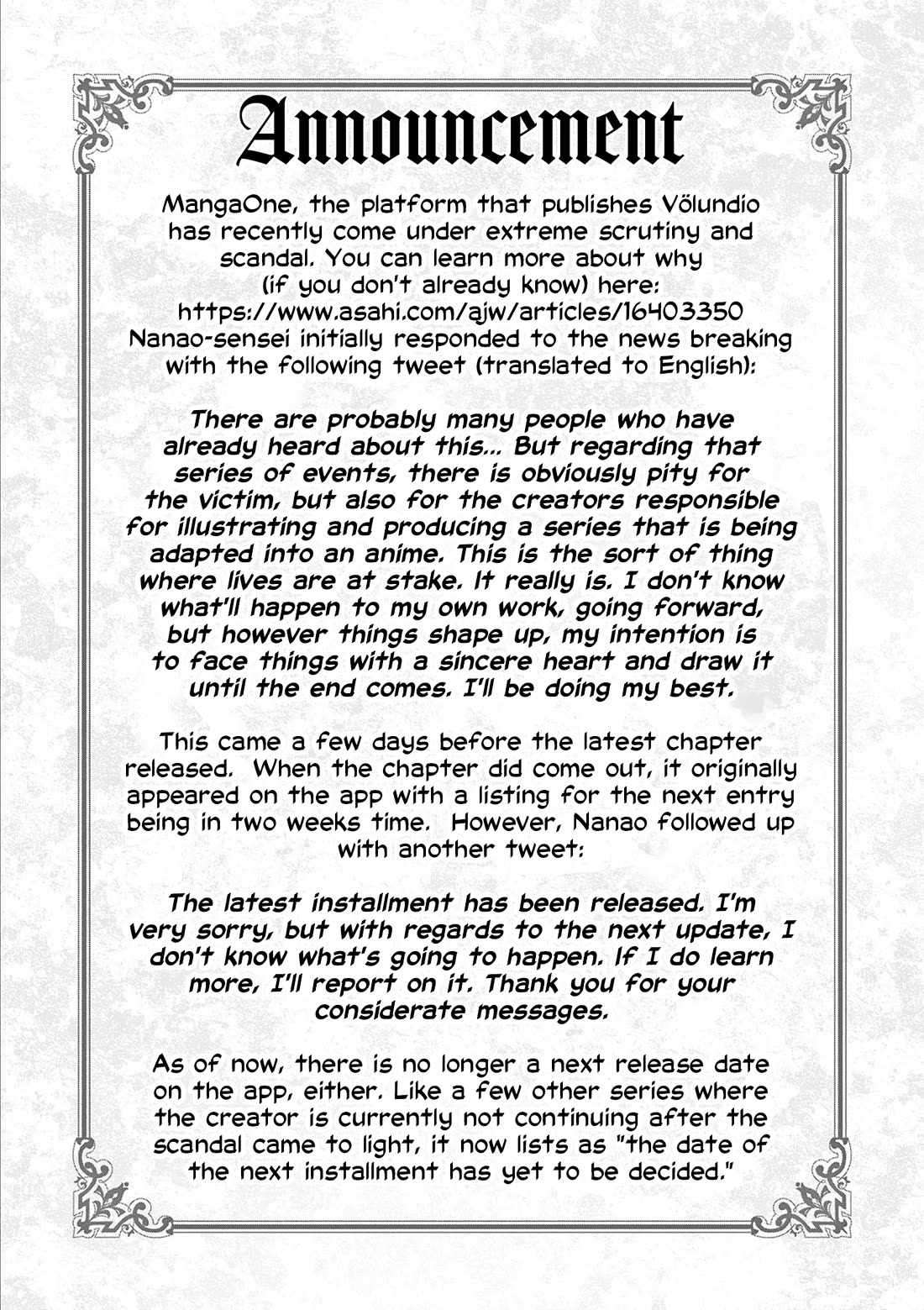 Verndio - Surreal Sword Saga Chapter 71.3 page 1 - Chapter 71.3: (Hiatus announcement) The inquisition