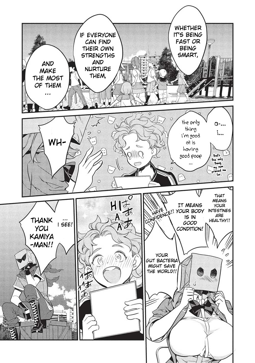 What's under Kamiyama-san's paper bag? Chapter 21 page 21 - Chapter 21: One Againts A Thousand - What The Hero Was Lacking Is...