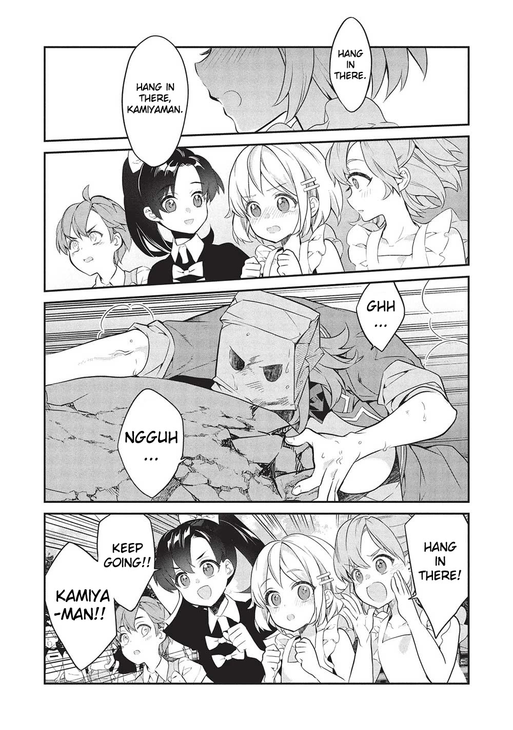 What's under Kamiyama-san's paper bag? Chapter 21 page 5 - Chapter 21: One Againts A Thousand - What The Hero Was Lacking Is...