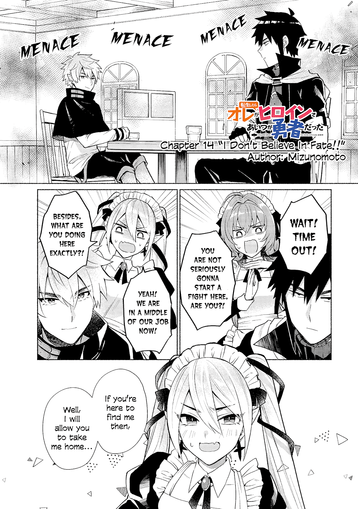 When I Was Reincarnated in Another World, I Was a Heroine and He Was a Hero Chapter 14 page 1 - Chapter 14: I Don't Believe in Fate!!