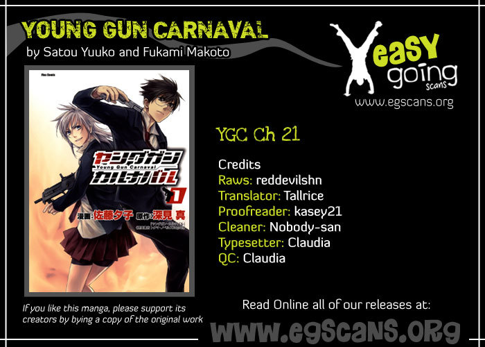 Young Gun Carnaval Chapter 21 page 1 - Chapter 21: The Twin Irises Glowing like Full Moons in the Darkness, Part 1