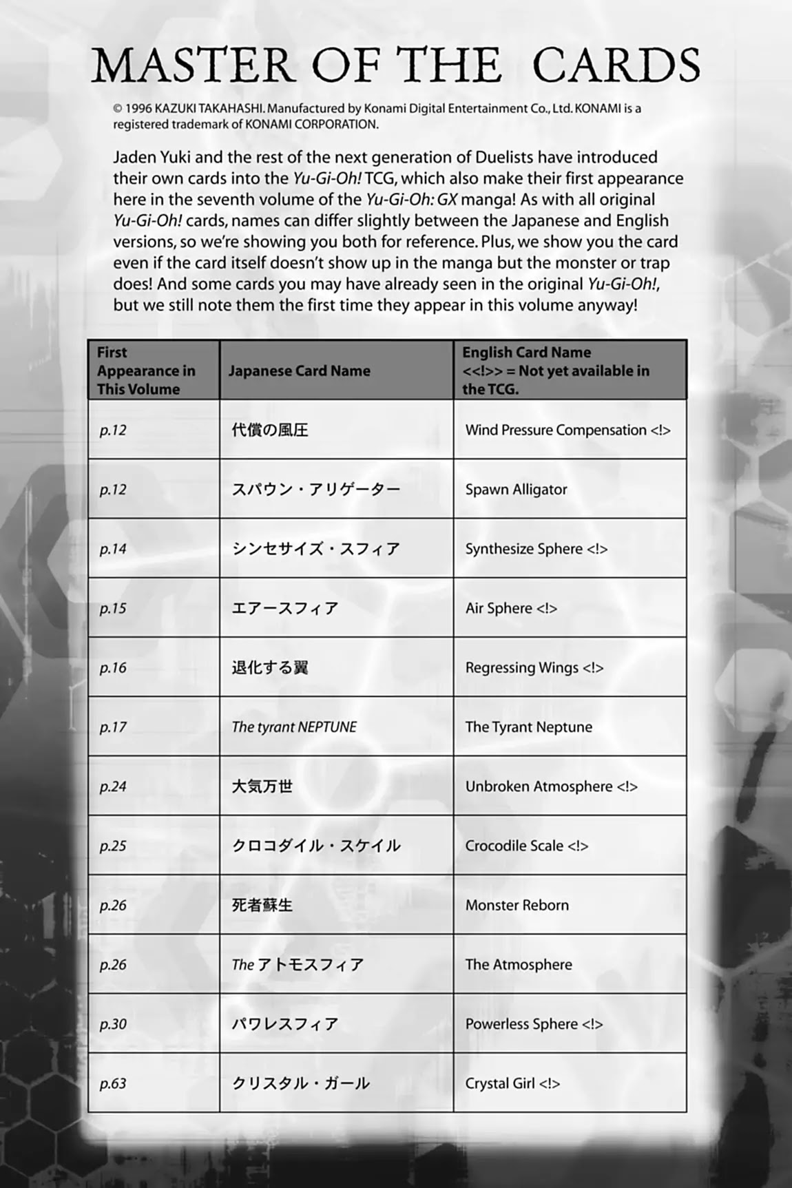 Yu-Gi-Oh! GX Chapter 50.5 page 1 - Vol.7 Every Card in This Volume