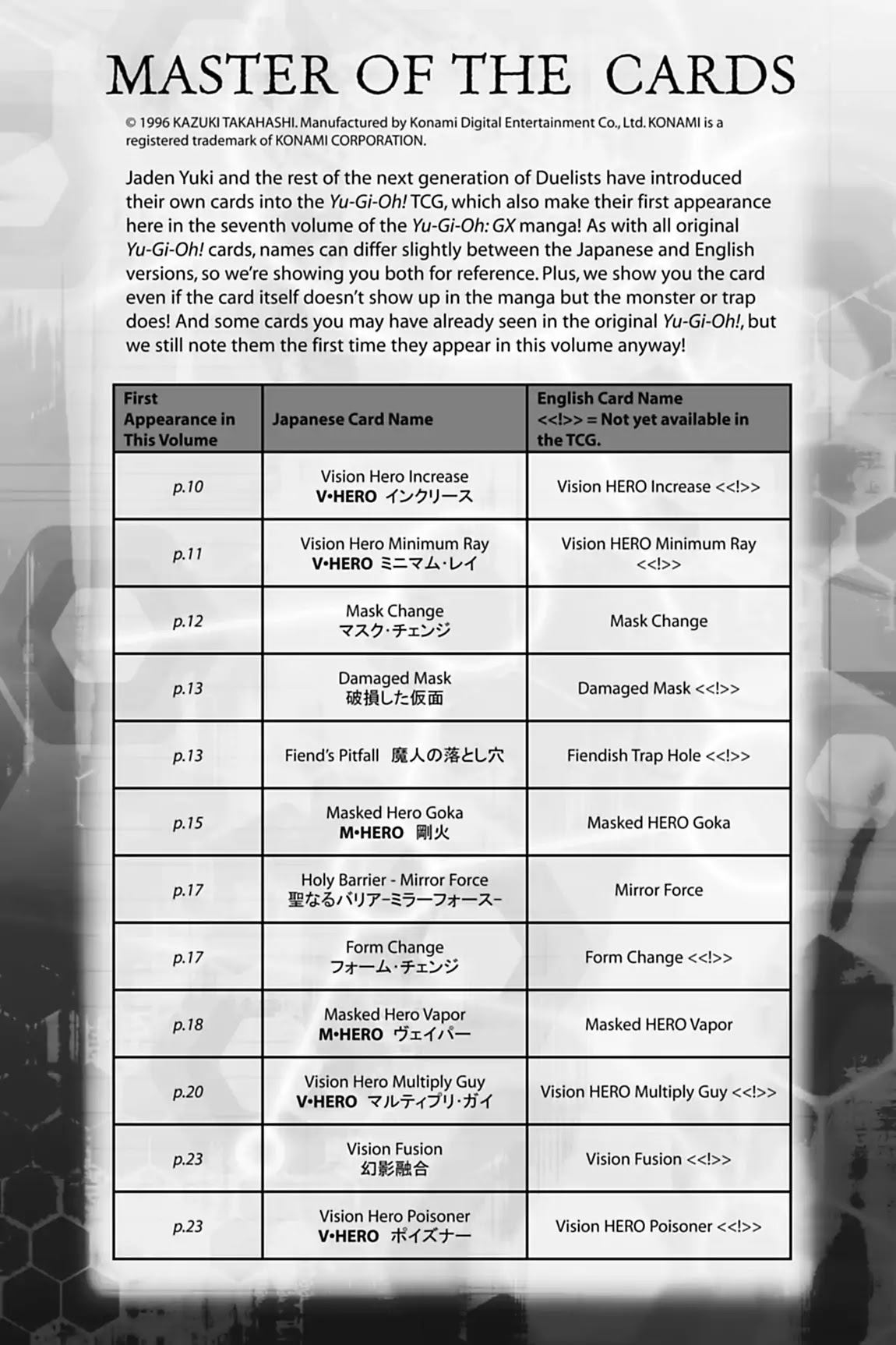 Yu-Gi-Oh! GX Chapter 56.5 page 1 - Vol.8 Every Card in This Volume