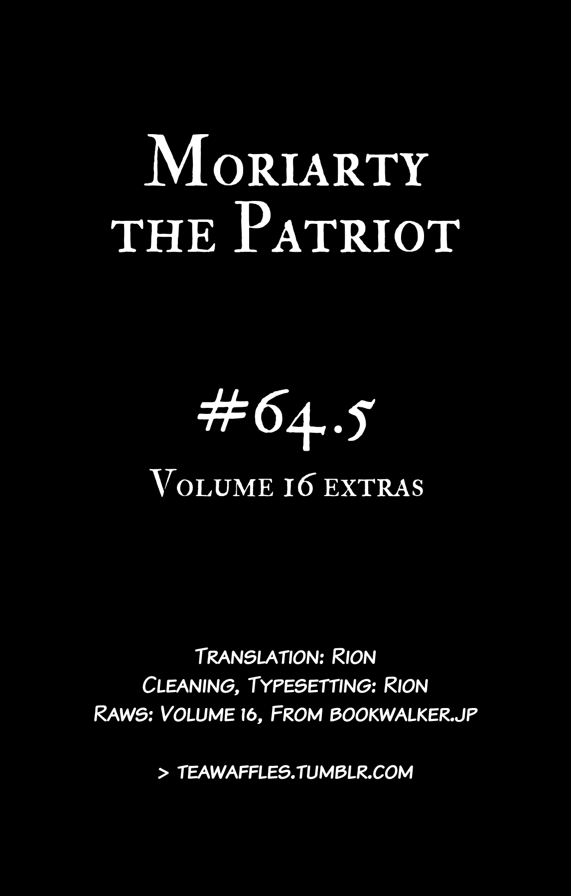 Yukoku no Moriarty Chapter 64.5 page 1 - Chapter 64.5: Volume 16 Extras