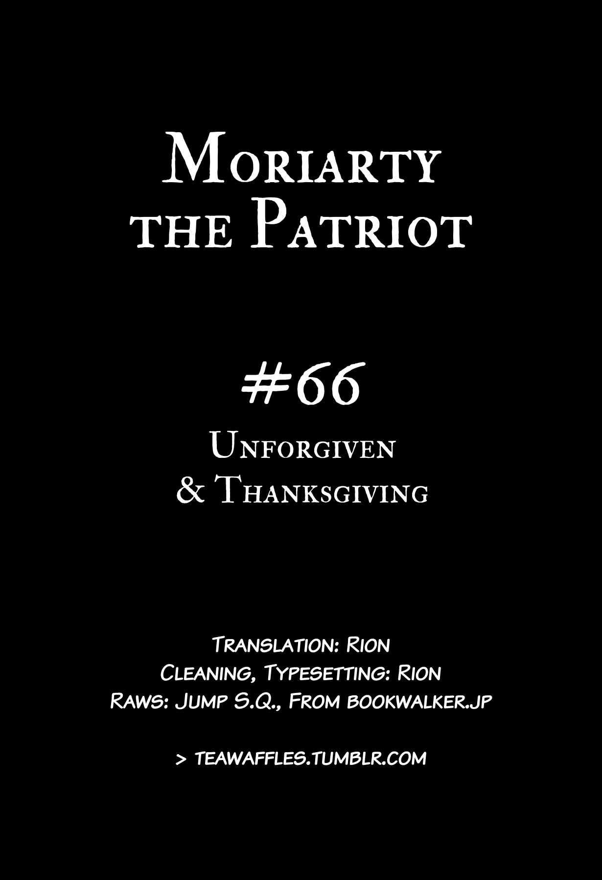 Yukoku no Moriarty Chapter 66 page 1 - Chapter 66: Unforgiven & Thanksgiving