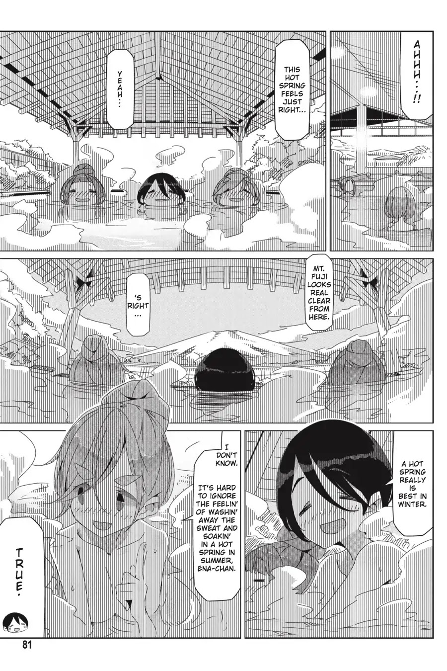 Yurucamp Chapter 32 page 1 - Chapter 32: Snow Country Hot Pot and Lake Yamanaka