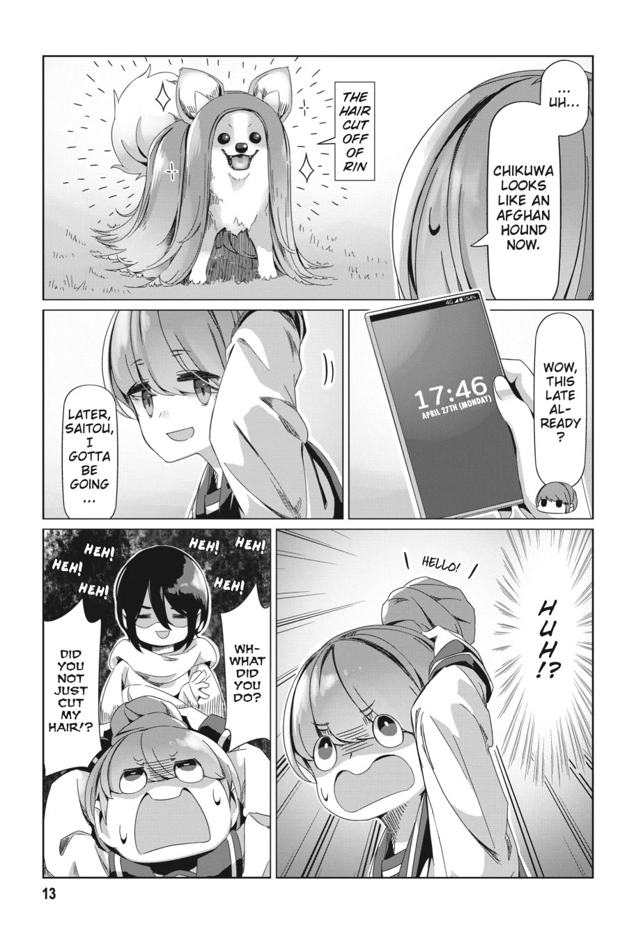 Yurucamp Chapter 88 page 14 - Chapter 88: Farewell, Shimarin's Bun, Until She Grows Her Hair Out Again