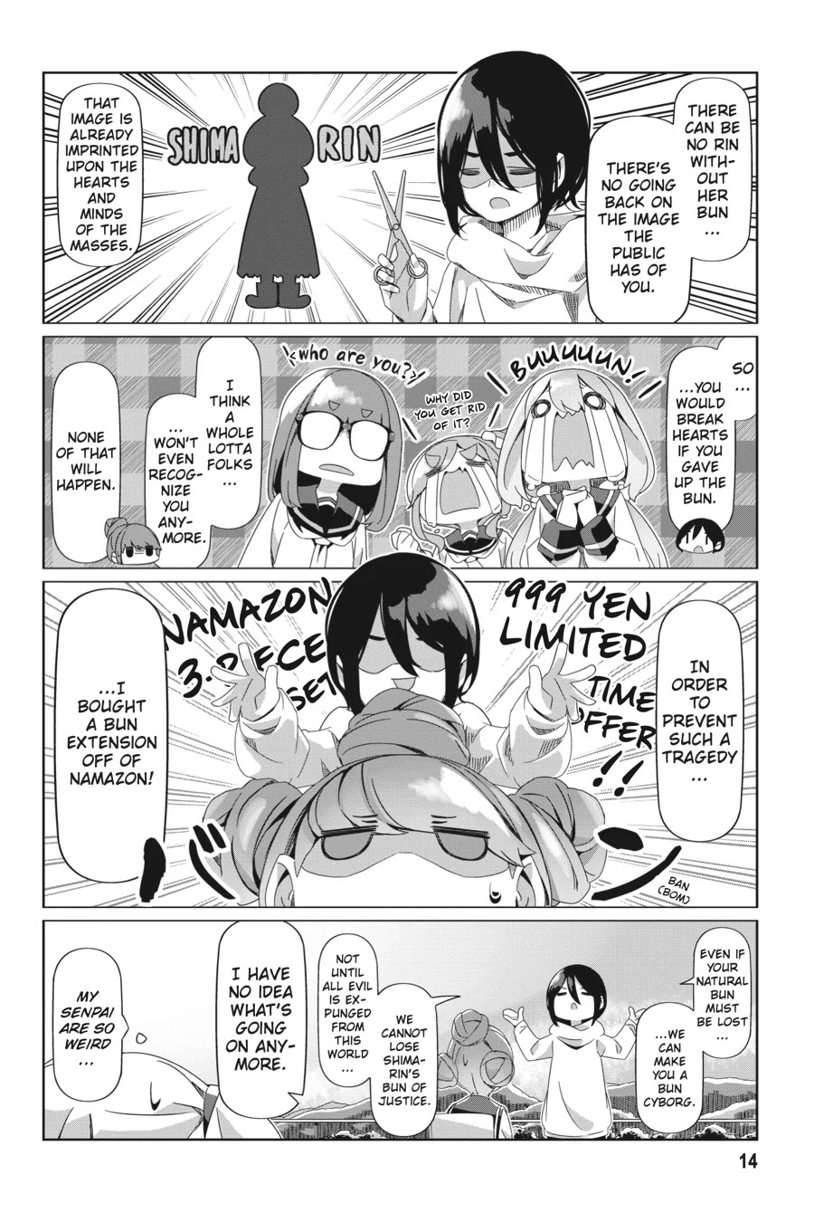 Yurucamp Chapter 88 page 15 - Chapter 88: Farewell, Shimarin's Bun, Until She Grows Her Hair Out Again