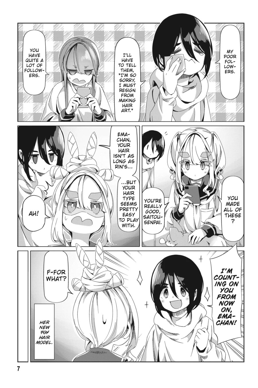 Yurucamp Chapter 88 page 8 - Chapter 88: Farewell, Shimarin's Bun, Until She Grows Her Hair Out Again