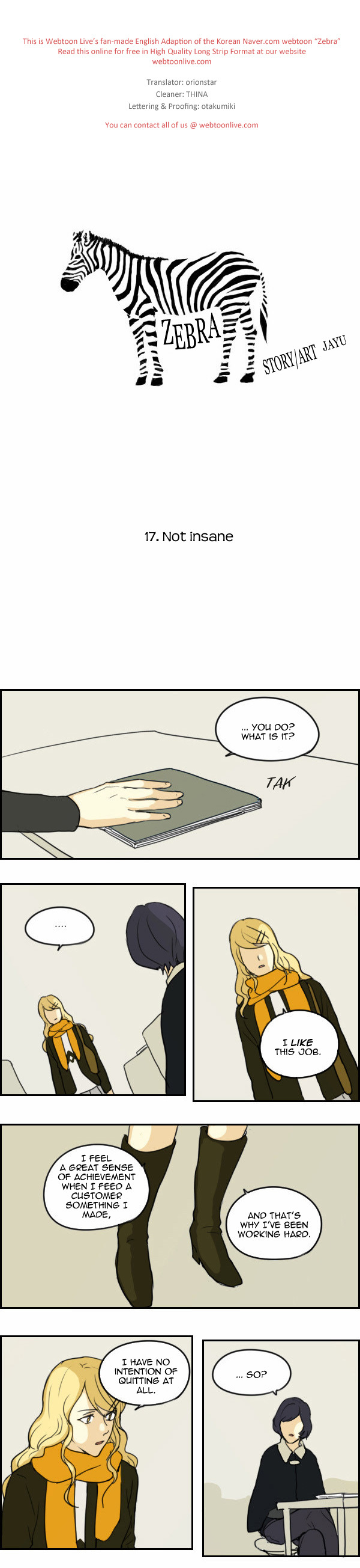 Zebra Chapter 17 page 1 - Chapter 17: Not Insane