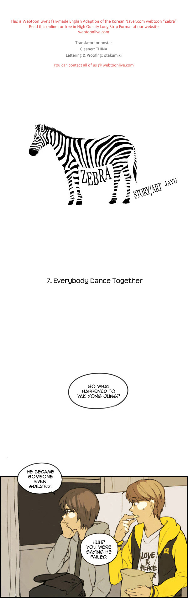 Zebra Chapter 7 page 1 - Chapter 7: Everybody Dance Together