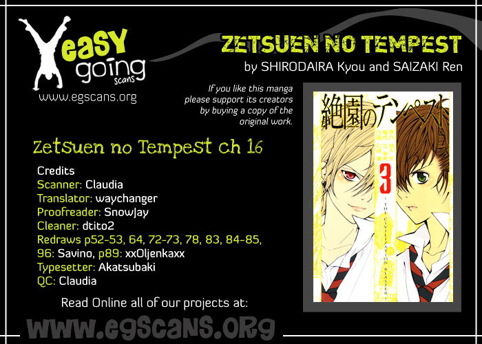 Zetsuen no Tempest Chapter 16 page 1 - Chapter 16 : Absent Thee from Felicity Awhile...