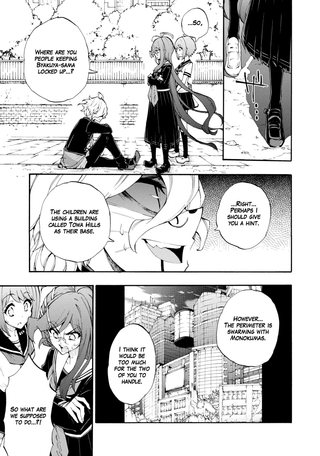 Zettai Zetsubou Shoujo - Danganronpa Another Episode - Genocider Mode Chapter 9 page 11 - Chapter 9: Town of Despair and High School Students of Hope