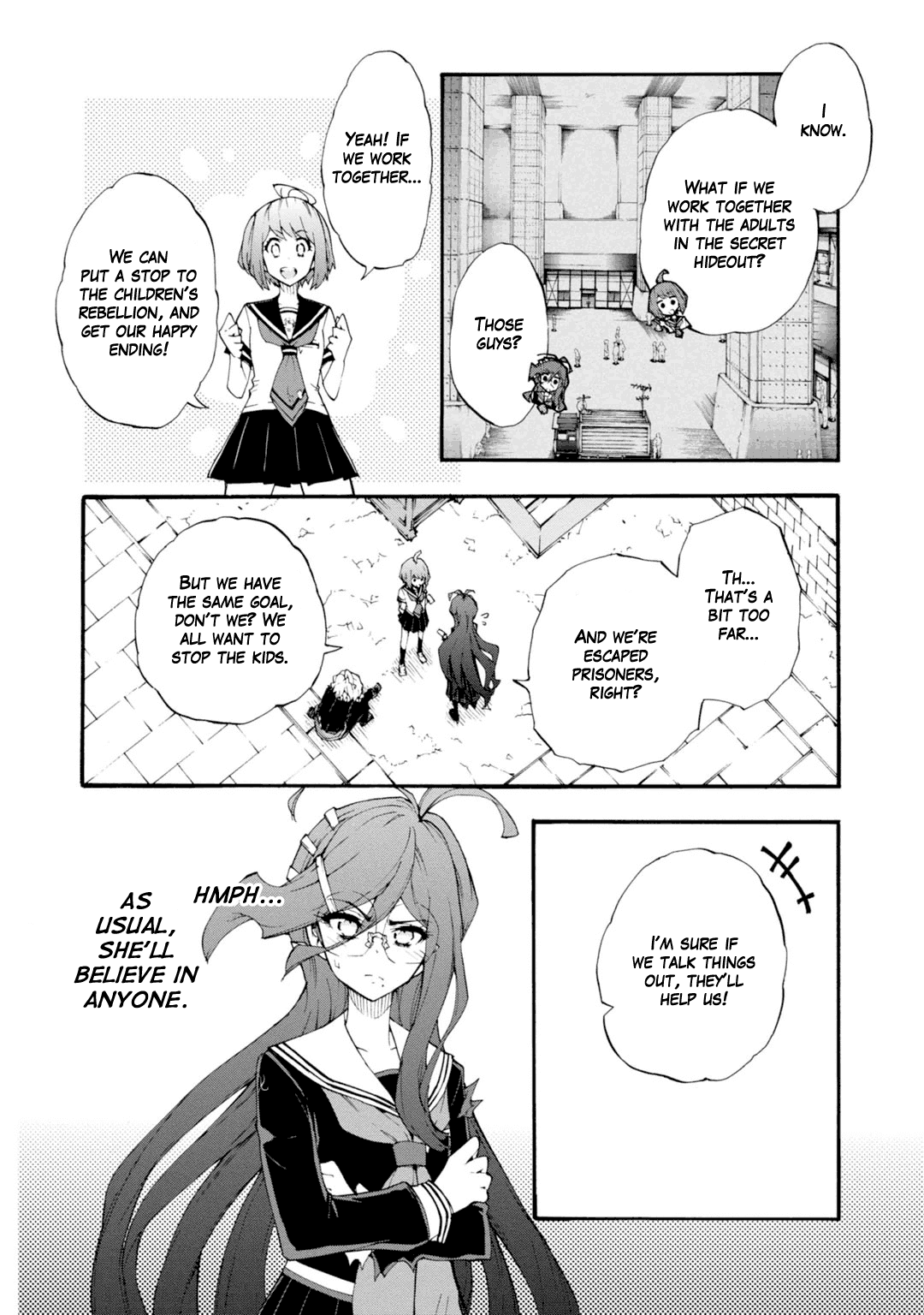 Zettai Zetsubou Shoujo - Danganronpa Another Episode - Genocider Mode Chapter 9 page 12 - Chapter 9: Town of Despair and High School Students of Hope
